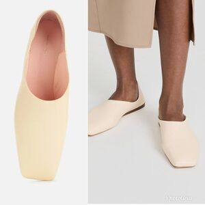 REVOLVE Mansur Gavriel Square Toe Leather Loafers - Crema